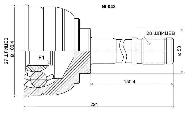 Шрус NISSAN Terrano / Regulus R50 / Elgrand E50 QD32 / VG33 / ZD30 / VQ35 89-03 <b>SAT NI-043</b> - изображение
