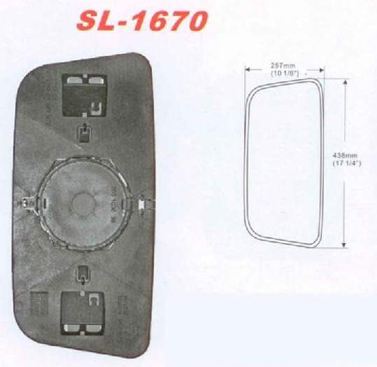 Стекло зеркала заднего вида SCANIA (438x208mm) <b>SAT SL-1670</b> - изображение