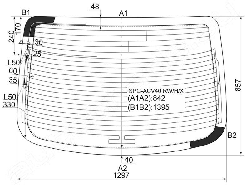 Стекло заднее с обогревом TOYOTA CAMRY / AURION / DAIHATSU ALTIS 06- <b>SAT SPG-ACV40 RW/H/X</b> - изображение