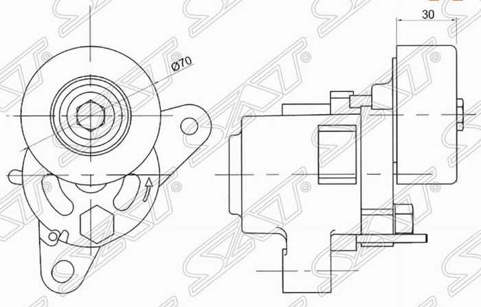 Натяжитель приводного ремня MITSUBISHI ASX / LANCER / OUTLANDER / RVR 07- <b>SAT ST-1345A090</b> - изображение 1