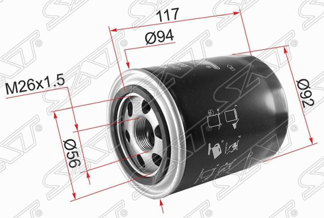 Фильтр масляный KIA SORENTO 2.5 DIESEL 06-09 / HYUNDAI H1 07-15 / H100 06- <b>SAT ST-26310-4A000</b> - изображение