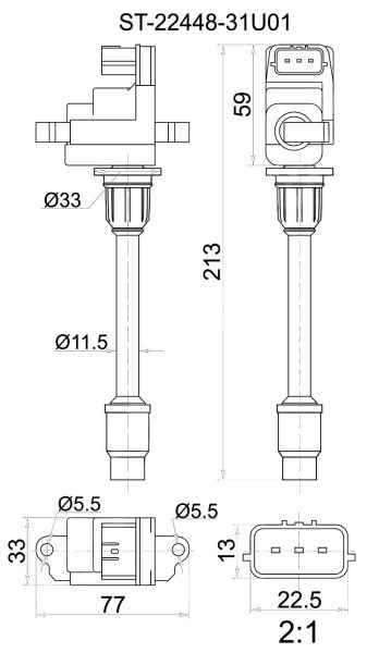 Катушка зажигания RR NISSAN CEFIRO A32 VQ20DE / VQ25DE / VQ30DE 94-98 (3) <b>SAT ST-22448-31U01</b> - изображение