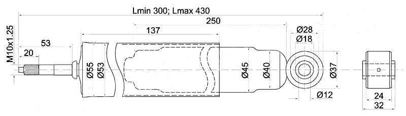 Амортизатор передний NISSAN ATLAS / CONDOR торс. / HYUNDAI PORTER 2WD 92- лев.=прав. <b>SAT ST-56110-2T025</b> - изображение