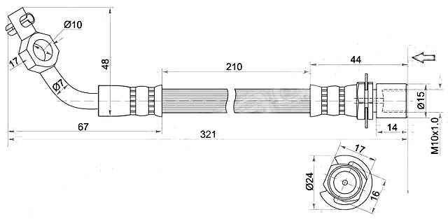 Шланг тормозной передний (Таиланд) TOYOTA LAND CRUISER 90-92 лев. <b>SAT ST-90947-02612</b> - изображение