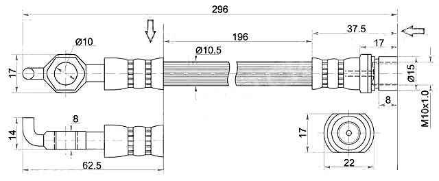 Шланг тормозной задний (Таиланд) TOYOTA COROLLA / SPRINTER / LVN / CRE / TRN / MRN / CARIB 2WD 91-02 лев.=прав. <b>SAT ST-90947-02740</b> - изображение