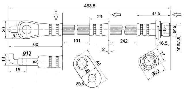 Шланг тормозной передний (Таиланд) TOYOTA LAND CRUISER 200 / LEXUS LX570 07- лев. <b>SAT ST-90947-02F43</b> - изображение