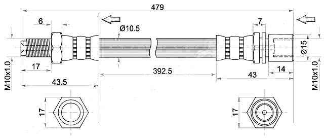 Шланг тормозной задний (Таиланд) TOYOTA HIACE / REGIUSACE 96-99 / HILUX 83- / LAND CRUISER #J7# 80- промеж <b>SAT ST-96940-34305</b> - изображение