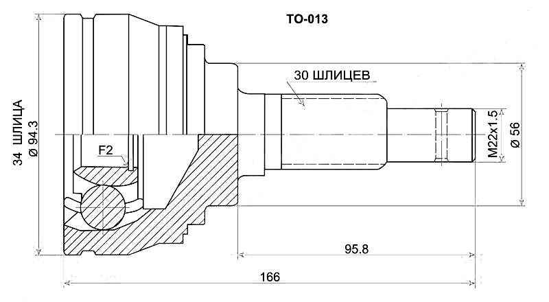 Шрус наружный TOYOTA CAMRY / SCEPTER VCV1# 92-96 / AVALON MCX10 95- <b>SAT TO-013</b> - изображение