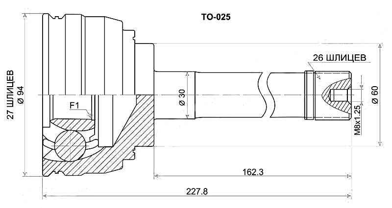 Шрус TOYOTA 4-Runner / HiLux / Surf #N130 / HiAce LH1## / Regius RCH47 / Dyna 3RZ / 2 / 3 / 5L / 3Y / 3VZ / 1KZ 87-02 4WD <b>SAT TO-025</b> - изображение