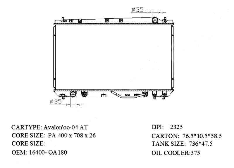 Радиатор TOYOTA AVALON / PRONARD 1MZ-FE 00-05 <b>SAT TY0003-MCX20</b> - изображение