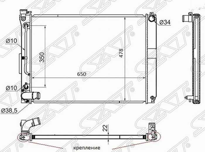 Радиатор TOYOTA HARRIER / HIGHLANDER 05-07 / LEXUS 330 3MZ 05-09 (пластинчатый) <b>SAT TY0003-MCU30-1</b> - изображение 1