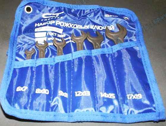 Набор ключей рожковых 6шт (6-19мм) CrV фосфатированных в сумке <b>СИБРТЕХ 15220</b> - изображение