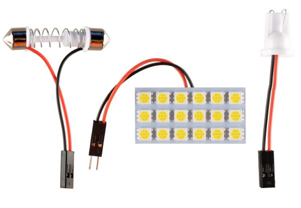 Панель светодиодная освещения салона 18 SMD (47х23мм, 6х3шт) белая, 2 переходника 12V  - изображение