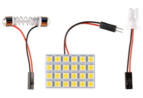 Панель светодиодная освещения салона 24 SMD (46х30мм, 6х4шт) белая, 2 переходника 12V  - изображение