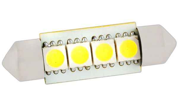 Лампа (LS57) светодиодная 1141-SMD4 T11x41 (SV8,5-8) 41мм белая 12V SkyWay S08201172 - изображение