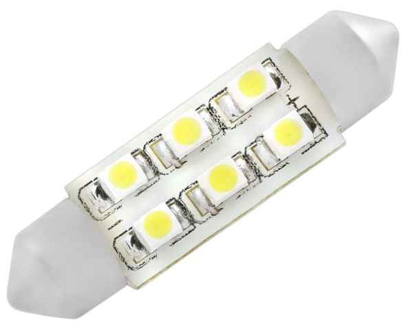 Лампа (LS54/1) светодиодная 1139-SMD6 T11х39мм (SV8,5) 6 SMD5050 белая 12V SkyWay S08201183 - изображение