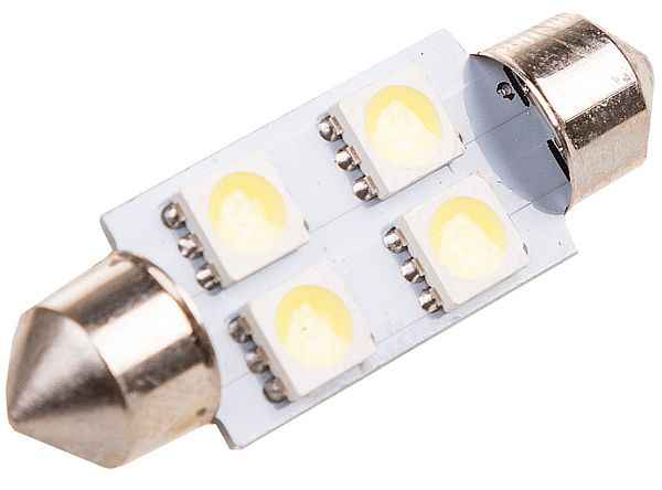 Лампа (LS54) светодиодная 1139-SMD4 T11х39мм (SV8,5) 4 SMD5050 белая 12V SkyWay S08201353 - изображение