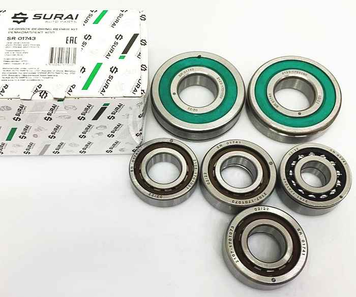 Ремкомплект КПП ВАЗ 2123 Нива Шевроле 6 подшипников: 2107-1701073, 2101-1701033, 2123-1701190, 2123-1701033… <b>SURAI SR 01743</b> - изображение