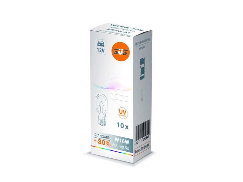 Лампа накаливания 12V W16W W2.1х9.5d <b>SVS 0200058000</b> - изображение