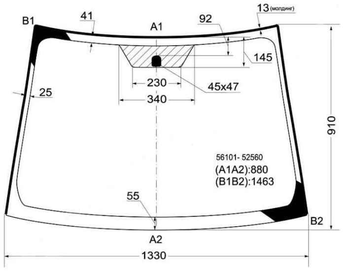 Стекло лобовое в клей YARIS / VITZ 05-10 <b>TOYOTA 56101-52560</b> - изображение