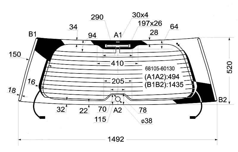Стекло заднее с обогревом в клей ( с отв.) LAND CRUISER #J200 07-14 <b>TOYOTA 68105-60130</b> - изображение