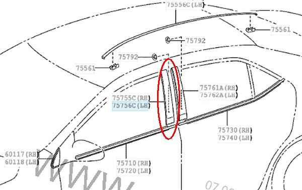 Молдинг рамки двериMOULDING, FR DOOR WI <b>TOYOTA 75756-02040</b> - изображение