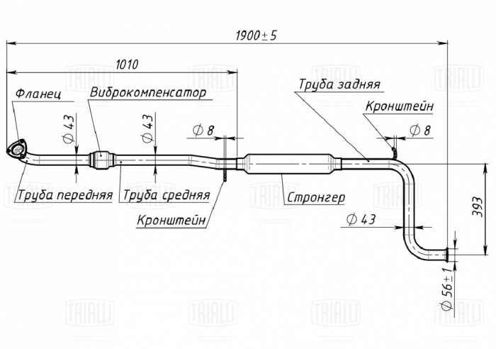 Глушитель ВАЗ 2190 Гранта (10-) (глушитель+резонатор+стронгер) <b>TRIALLI EAM 1202</b> - изображение 3