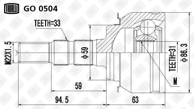Шрус наружный Chevrolet Cruze 09- 1.6/1.8 MT/AT <b>TRIALLI GO0504</b> - изображение Шрус наружный Chevrolet Cruze 09- 1.6/1.8 MT/AT <b>TRIALLI GO0504</b> - изображение