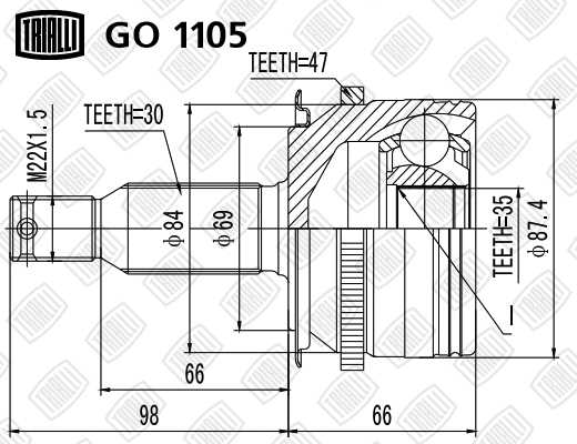 Шрус наружный Mitsubishi L200 05- 2.4/2.5/2.8/3.2 AT/MT <b>TRIALLI GO1105</b> - изображение 1