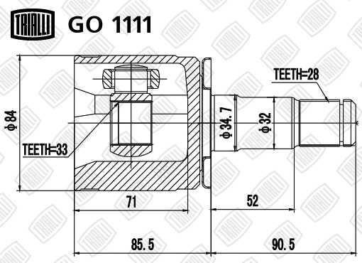 Шрус внутренний левый Mitsubishi Pajero 99- 3.0/3.2 AT/F/MT <b>TRIALLI GO1111</b> - изображение 1