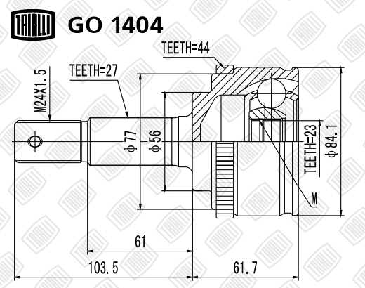 Шрус наружный Nissan Primera 01- 1.6/1.8/2.0 ABS <b>TRIALLI GO1404</b> - изображение 1