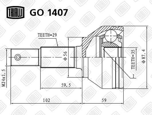Шрус наружный Nissan Qashqai 06- 2.0 CVT/MT <b>TRIALLI GO1407</b> - изображение 1