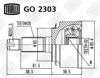 Шрус наружный Honda CR-V (02-) 2.0 <b>TRIALLI GO2303</b> - изображение