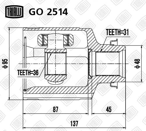 Шрус внутренний правый Mazda CX-7 07- 2.2/2.3/2.5 AT <b>TRIALLI GO2514</b> - изображение