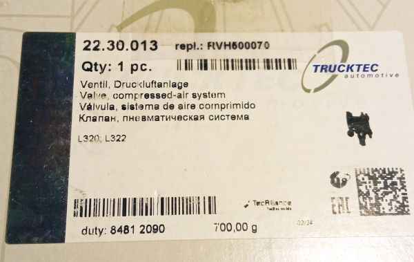 Клапан, пневматическая система <b>TRUCKTEC 22.30.013</b> - изображение 2