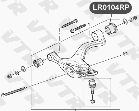 Сайлентблок полиуретановый нижнего рычага передней подвески, задний VTR LR0104RP - изображение 1