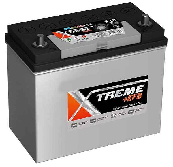 Аккумулятор узкоклеммный оп (L -+) 59Ач X-treme +EFB 75B24L - изображение