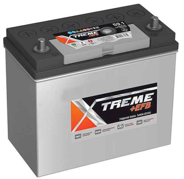 Аккумулятор узкоклеммный пп (R -+) 59Ач X-treme +EFB 75B24R - изображение