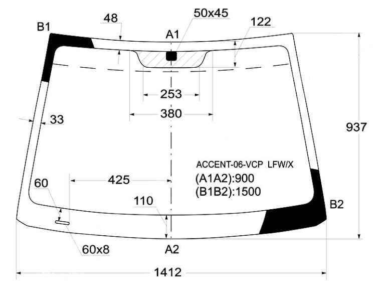 Стекло лобовое в клей HYUNDAI ACCENT / VERNA 06- 3 / 4D <b>XYG ACCENT-06-VCP LFW/X</b> - изображение