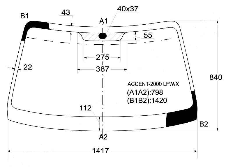 Стекло лобовое в клей HYUNDAI ACCENT / VERNA сборка Россия 00-06 3 / 4 / 5D <b>XYG ACCENT-2000 LFW/X</b> - изображение
