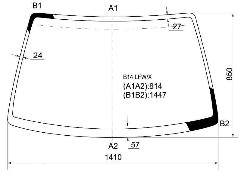 Стекло лобовое в клей NISSAN SUNNY / SENTRA / PULSAR N15 / ALMERA N15 / 95-99 <b>XYG B14 LFW/X</b> - изображение