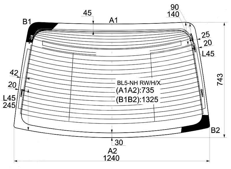 Стекло заднее с обогревом SUBARU LEGACY 03-09 4D без отв. <b>XYG BL5-NH RW/H/X</b> - изображение