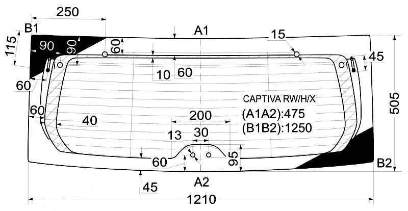 Стекло заднее (крышка багажника) с обогревом CHEVROLET CAPTIVA / WINSTORM / SATURN VUE 5D SUV 2006- <b>XYG CAPTIVA RW/H/X</b> - изображение