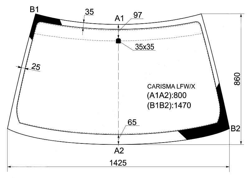 Стекло лобовое в клей MITSUBISHI CARISMA 4 / 5D SED / HBK 95-03 <b>XYG CARISMA LFW/X</b> - изображение