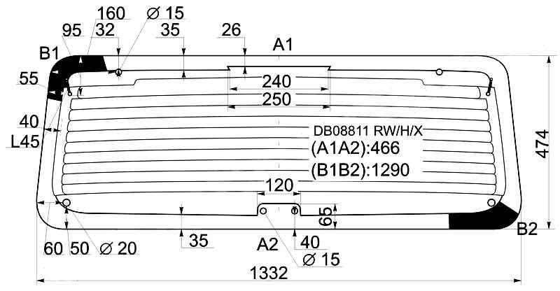 Стекло заднее (крышка багажника) с обогревом JEEP GRAND CHEROKEE 4D UTILITY 1993-1998 <b>XYG DB08811 RW/H/X</b> - изображение