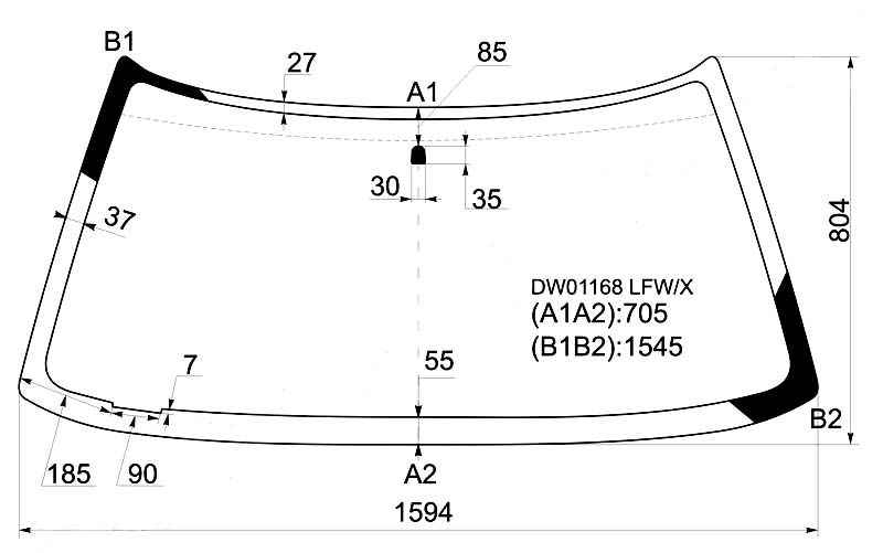 Стекло лобовое в клей CHEVROLET BLAZER 4DOOR / 2DOOR PICKUP 1995-2005 <b>XYG DW01168 LFW/X</b> - изображение