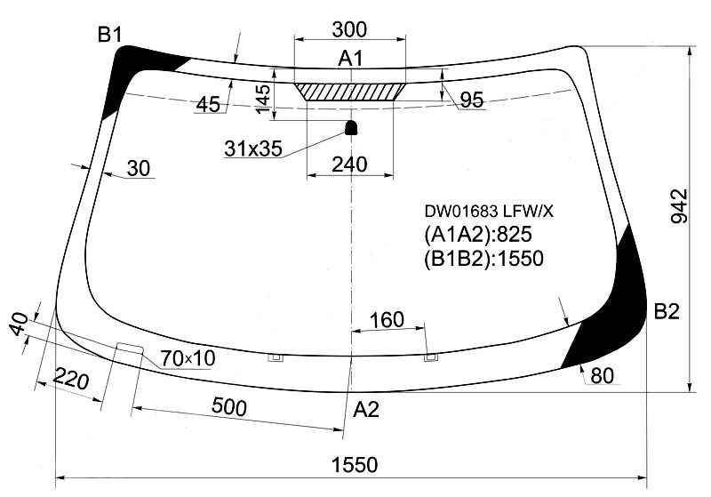 Стекло лобовое в клей CHRYSLER SEBRING / CIRRUS / DODGE AVENGER 4D SEDAN 2007- <b>XYG DW01683 LFW/X</b> - изображение