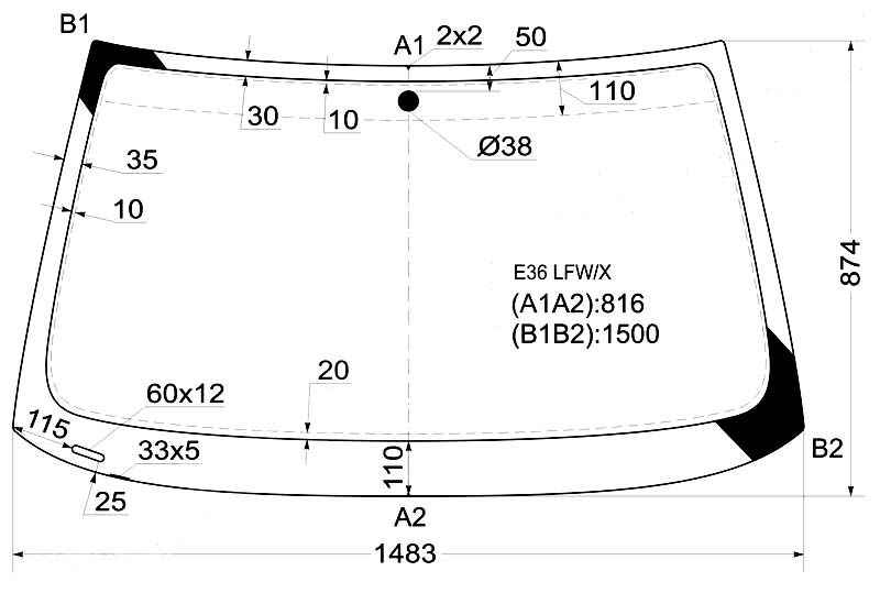 Стекло лобовое в клей BMW 3-SERIES E36 91-99 4 / 5D / COMPACT 94-01 3D HBK <b>XYG E36 LFW/X</b> - изображение