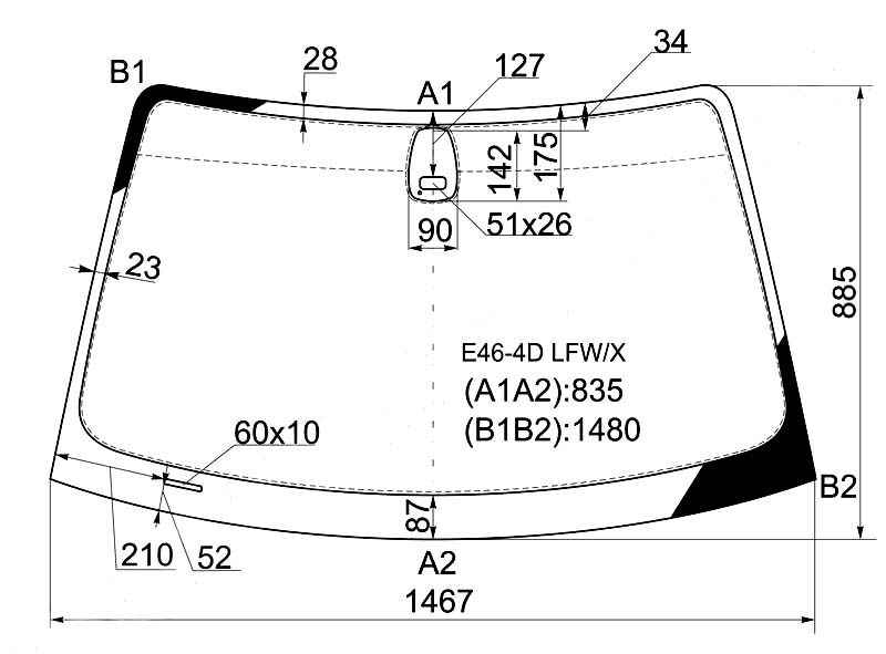 Стекло лобовое в клей BMW 3-SERIES E46 98-05 4 / 5D <b>XYG E46-4D LFW/X</b> - изображение