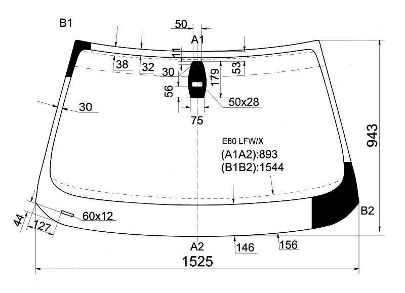 Стекло лобовое в клей BMW 5-SERIES E60 / E61 2003-2007 4 / 5D <b>XYG E60 LFW/X</b> - изображение